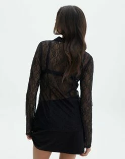Lace Long Sleeve Button Front Top 25 Lace Long Sleeve Button Front Top -Glassons Store tali lace fitted cardigan black back tc131029lac