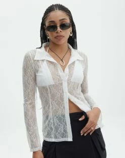 Lace Long Sleeve Button Front Top 28 Lace Long Sleeve Button Front Top -Glassons Store tali lace fitted cardigan milk front tc131029lac 1