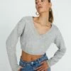 Cropped Knit V Neck Jumper -Glassons Store tartt v neck crop pale grey marle front kl78966knt 5