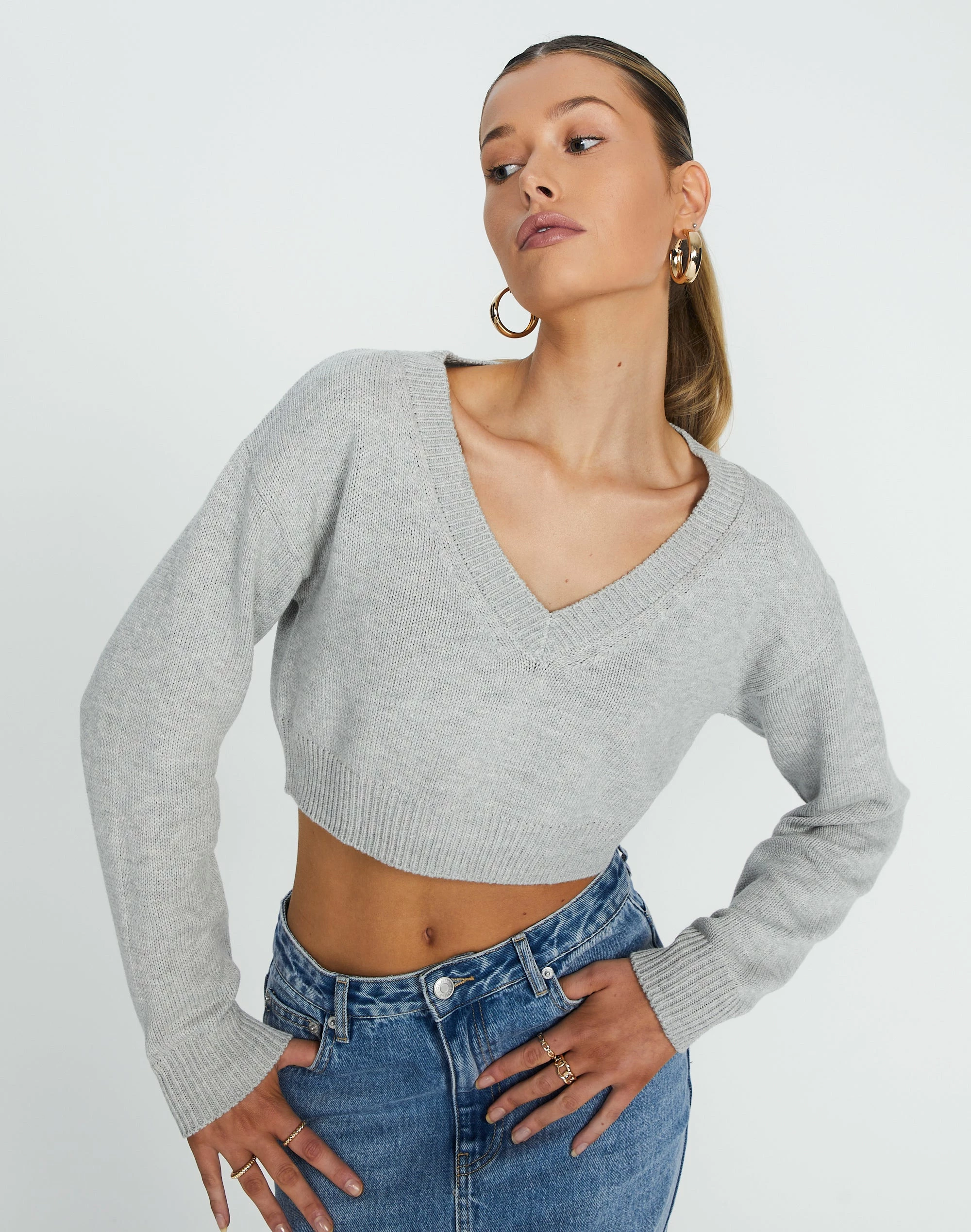 Cropped Knit V Neck Jumper 3 Cropped Knit V Neck Jumper