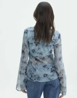 Print Ruffle Long Sleeve Blouse -Glassons Store tritan lattice blouse bubble blooms back bl134763prt