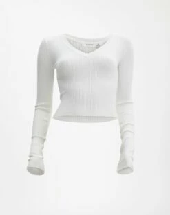 Ribbed V Neck Long Sleeve Knit -Glassons Store vance v neck milk detail kl79068vn