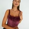 Velvet Tie Front Lace Trim Corset Top -Glassons Store varna velvet bralette berry the hatchet front ut109831vel