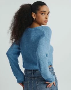 V-Neck Long Sleeve Knit Jumper -Glassons Store vester v neck knit blue yonder back kl94441slb