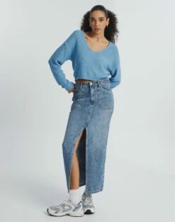 V-Neck Long Sleeve Knit Jumper -Glassons Store vester v neck knit blue yonder full kl94441slb