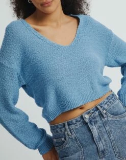V-Neck Long Sleeve Knit Jumper -Glassons Store vester v neck knit blue yonder imageback kl94441slb