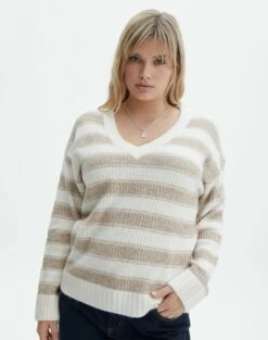 V-Neck Drop Shoulder Varsity Knit Jumper -Glassons Store vivi v neck jumper rib stripe front kl78867rjac