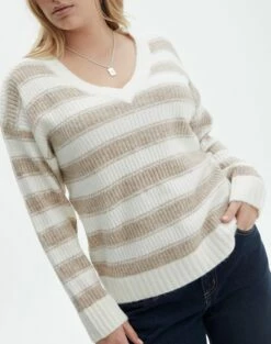 Print Knit V Neck Jumper -Glassons Store vivi v neck jumper rib stripe imageback kl78867rjac