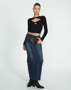 Twist Front Cut Out Long Sleeve Knit Top -Glassons Store volly varigated twist knit black full kl103057ve