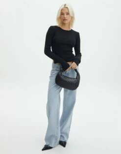 Ribbed Long Sleeve Split Side Knit -Glassons Store wilber wide neck black full kl124045vn