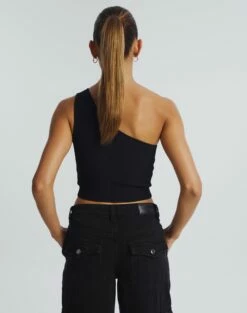 One Shoulder Ribbed Tank -Glassons Store wirius one shoulder black back kv44069rib