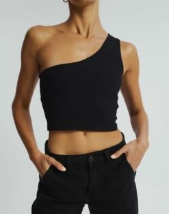 One Shoulder Ribbed Tank -Glassons Store wirius one shoulder black imageback kv44069rib
