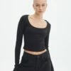 Cotton Scoop Neck Long Sleeve Top -Glassons Store wylie wide rib scoop black front tl53892prib