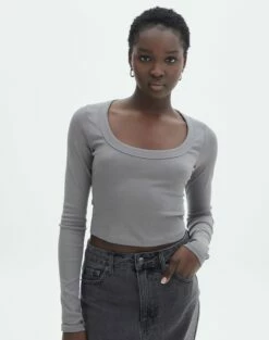 Cotton Scoop Neck Long Sleeve Top 33 Cotton Scoop Neck Long Sleeve Top -Glassons Store wylie wide rib scoop gunsmoke front tl53892prib