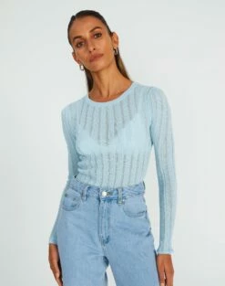 Sheer Ribbed Long Sleeve Knit Top -Glassons Store zara sheer crepe crew put things on ice front kl89942sc 1