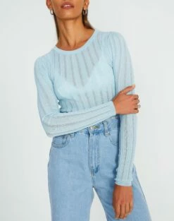 Sheer Ribbed Long Sleeve Knit Top -Glassons Store zara sheer crepe crew put things on ice imageback kl89942sc