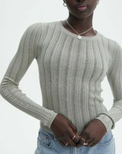 Sheer Ribbed Long Sleeve Knit Top -Glassons Store zara sheer crepe crew when in sprout imageback kl89942sc